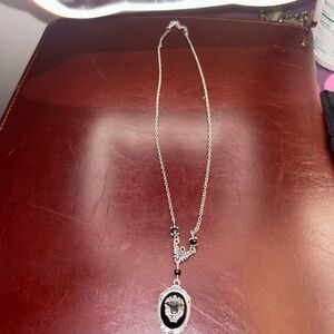 Elegant Silver and Black Bat Pendant Necklace